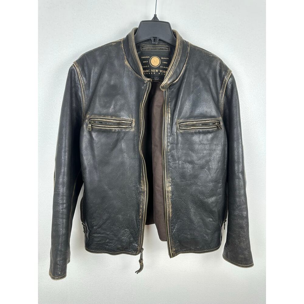Marc New York by Andrew Marc Men's distressed leather moto jacket Large Vintage - Picture 2 of 10